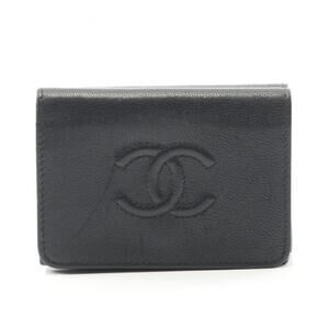 CHANEL Black Leather Logo Wallet